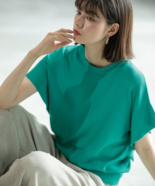 OPAQUE.CLIP（オペークドットクリップ）の「◆UV クールタッチ袖ヒラニット【接触冷感/抗ピル/洗濯機洗い可】（ニット/セーター・レディース・ベージュ/ホワイト/グリーン/ブラック・36/38/40/42）」の18枚目の写真