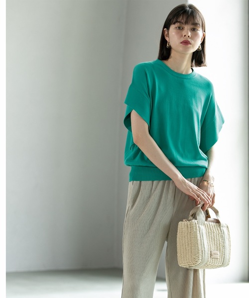 OPAQUE.CLIP（オペークドットクリップ）の「◆UV クールタッチ袖ヒラニット【接触冷感/抗ピル/洗濯機洗い可】（ニット/セーター・レディース・ベージュ/ホワイト/グリーン/ブラック・36/38/40/42）」の20枚目の写真