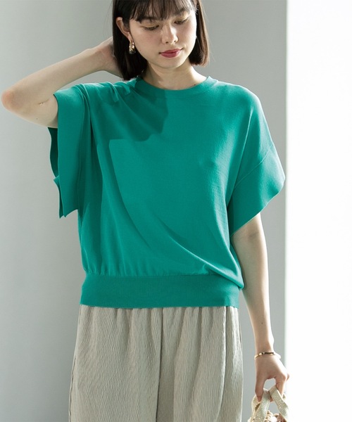 OPAQUE.CLIP（オペークドットクリップ）の「◆UV クールタッチ袖ヒラニット【接触冷感/抗ピル/洗濯機洗い可】（ニット/セーター・レディース・ベージュ/ホワイト/グリーン/ブラック・36/38/40/42）」の21枚目の写真