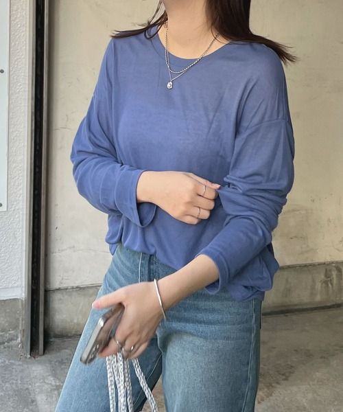 ABYS（アビス）の「【新色追加】スラブ調シアートップス（Tシャツ/カットソー・レディース・オフホワイト/ライトブルー/ピンク/杢グレー/ブルー/ブラック・FREE）」の5枚目の写真