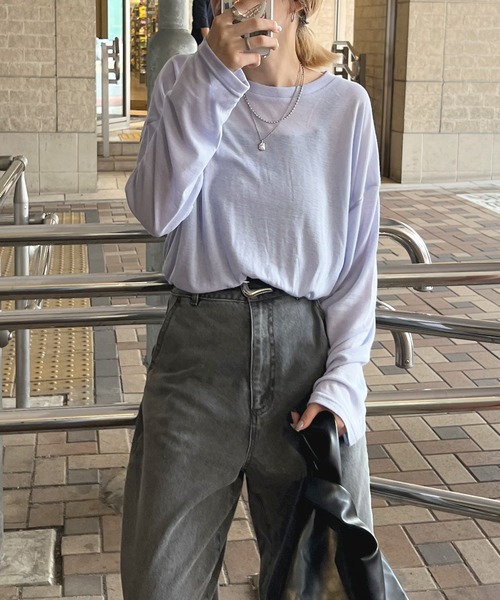 ABYS（アビス）の「【新色追加】スラブ調シアートップス（Tシャツ/カットソー・レディース・オフホワイト/ライトブルー/ピンク/杢グレー/ブルー/ブラック・FREE）」の4枚目の写真