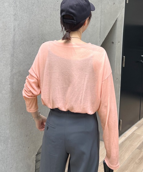 ABYS（アビス）の「【新色追加】スラブ調シアートップス（Tシャツ/カットソー・レディース・オフホワイト/ライトブルー/ピンク/杢グレー/ブルー/ブラック・FREE）」の13枚目の写真