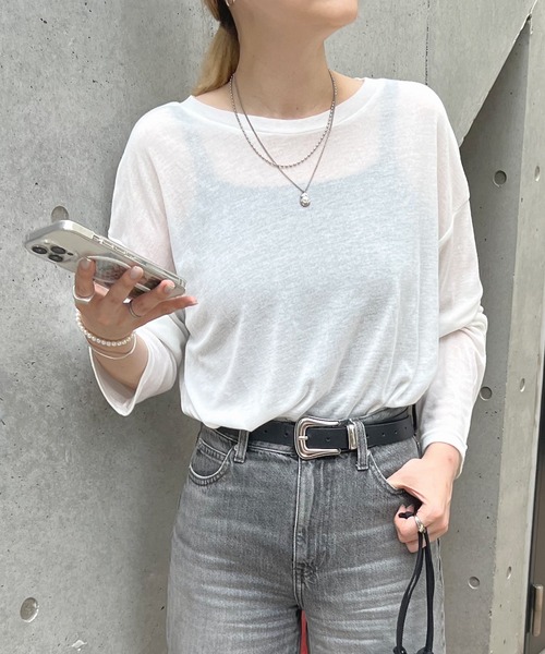 ABYS（アビス）の「【新色追加】スラブ調シアートップス（Tシャツ/カットソー・レディース・オフホワイト/ライトブルー/ピンク/杢グレー/ブルー/ブラック・FREE）」の22枚目の写真