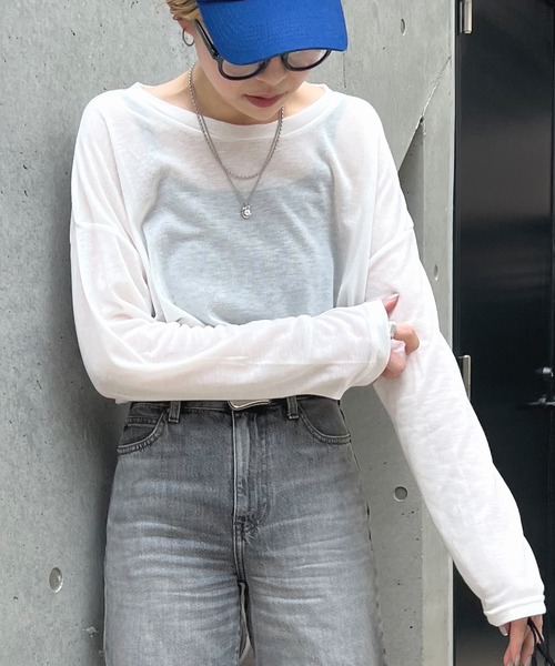 ABYS（アビス）の「【新色追加】スラブ調シアートップス（Tシャツ/カットソー・レディース・オフホワイト/ライトブルー/ピンク/杢グレー/ブルー/ブラック・FREE）」の18枚目の写真