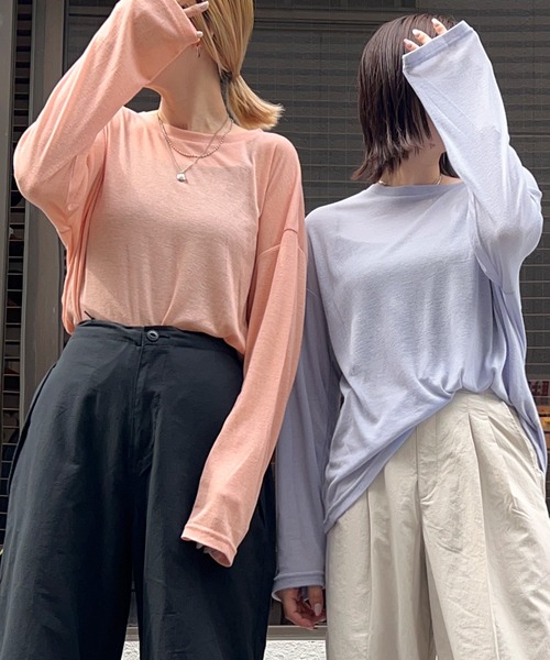 ABYS（アビス）の「【新色追加】スラブ調シアートップス（Tシャツ/カットソー・レディース・オフホワイト/ライトブルー/ピンク/杢グレー/ブルー/ブラック・FREE）」の14枚目の写真