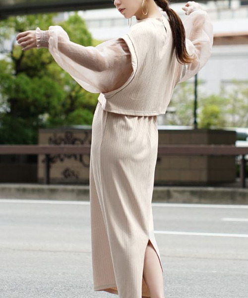 セール】大人見えRIBカットソー シアードッキングワンピース
