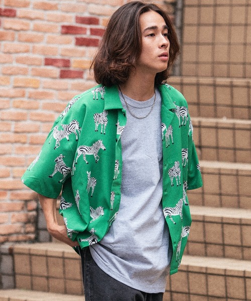 Revo.（レボ）の「Revo. アニマル 総柄プリント オーバーサイズシルエット オープンカラーシャツ/開襟シャツ（シャツ/ブラウス・メンズ・ライトグリーン/ブラック/レオパード/グリーン/マルチ/ブラック系その他/ホワイト・2/1）」の16枚目の写真