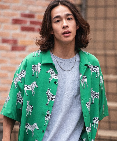 Revo.（レボ）の「Revo. アニマル 総柄プリント オーバーサイズシルエット オープンカラーシャツ/開襟シャツ（シャツ/ブラウス・メンズ・ライトグリーン/ブラック/レオパード/グリーン/マルチ/ブラック系その他/ホワイト・2/1）」の9枚目の写真