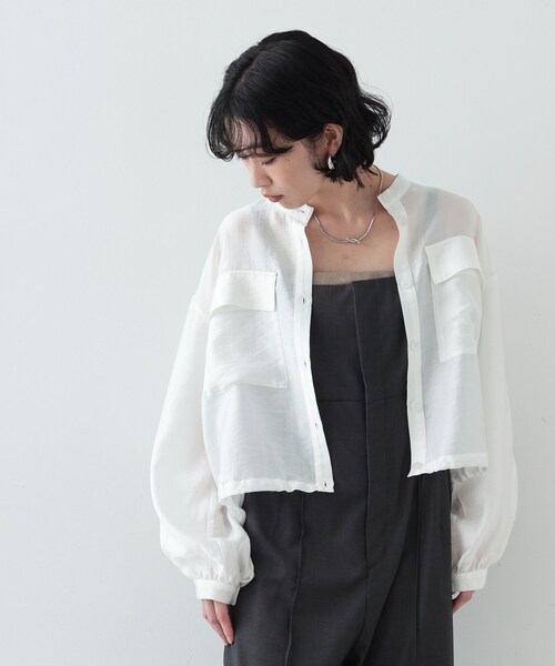 GALLEST（ギャレスト）の「◆シアーローンブルゾンシャツ（ブルゾン・レディース・グリーン系/ブラック/ホワイト・38）」の7枚目の写真