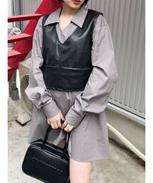 MURUA | フェイクレザーベスト×シャツワンピースSET(ワンピース)