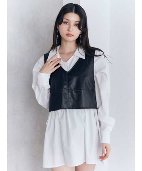 MURUA（ムルーア）の「フェイクレザーベスト×シャツワンピースSET（ワンピース・レディース・ブラック/グレー/ブラウン・FREE）」の5枚目の写真