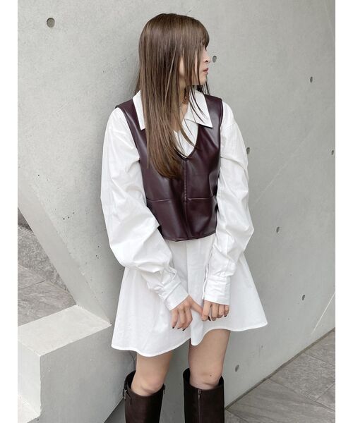 MURUA（ムルーア）の「フェイクレザーベスト×シャツワンピースSET（ワンピース・レディース・ブラック/グレー/ブラウン・FREE）」の6枚目の写真