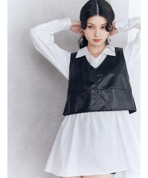 MURUA（ムルーア）の「フェイクレザーベスト×シャツワンピースSET（ワンピース・レディース・ブラック/グレー/ブラウン・FREE）」の9枚目の写真