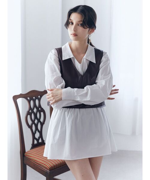 MURUA（ムルーア）の「フェイクレザーベスト×シャツワンピースSET（ワンピース・レディース・ブラック/グレー/ブラウン・FREE）」の13枚目の写真