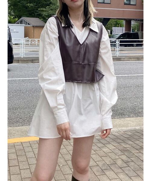 MURUA（ムルーア）の「フェイクレザーベスト×シャツワンピースSET（ワンピース・レディース・ブラック/グレー/ブラウン・FREE）」の16枚目の写真