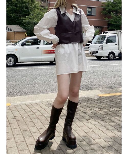 MURUA（ムルーア）の「フェイクレザーベスト×シャツワンピースSET（ワンピース・レディース・ブラック/グレー/ブラウン・FREE）」の20枚目の写真