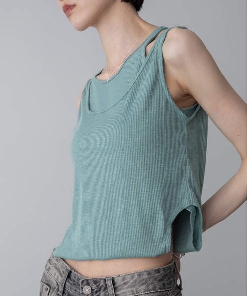 VACANCY（ヴァカンシー）の「シアーレイヤードホール2wayアメスリタンク（タンクトップ・レディース・アイボリー/ブラック/グリーン・FREE）」の3枚目の写真