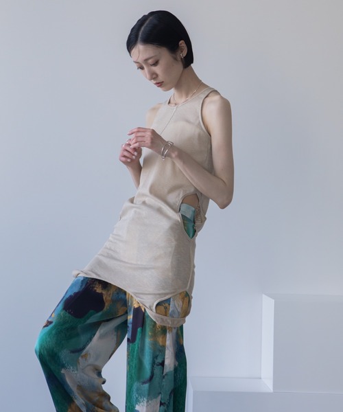 Atelier Aura アトリエアウラ カシミアロングタンクトップ ムルーア MURUA チュールフリルレイヤードタンクトップ