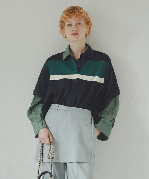 VIS（ビス）の「【洗える】裾フレアポロトップス（ポロシャツ・レディース・ブルー系その他/ベージュ系その他・FREE）」の2枚目の写真