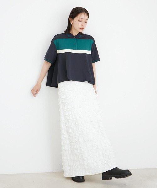 VIS（ビス）の「【洗える】裾フレアポロトップス（ポロシャツ・レディース・ブルー系その他/ベージュ系その他・FREE）」の3枚目の写真