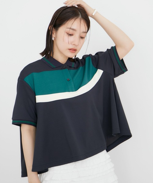 VIS（ビス）の「【洗える】裾フレアポロトップス（ポロシャツ・レディース・ブルー系その他/ベージュ系その他・FREE）」の7枚目の写真