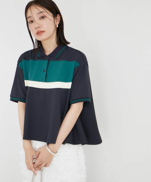 VIS（ビス）の「【洗える】裾フレアポロトップス（ポロシャツ・レディース・ブルー系その他/ベージュ系その他・FREE）」の8枚目の写真