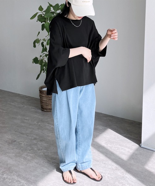 reca(レカ)の「【接触冷感】ドルマンスリーブワイドTシャツ ラクに体型カバーも叶う!綿100%(Tシャツ/カットソー・レディース・ピンク系その他/オフホワイト/チャコールグレー/ブラック/イエロー系その他/ブルー/ミント・M)」の9枚目の写真