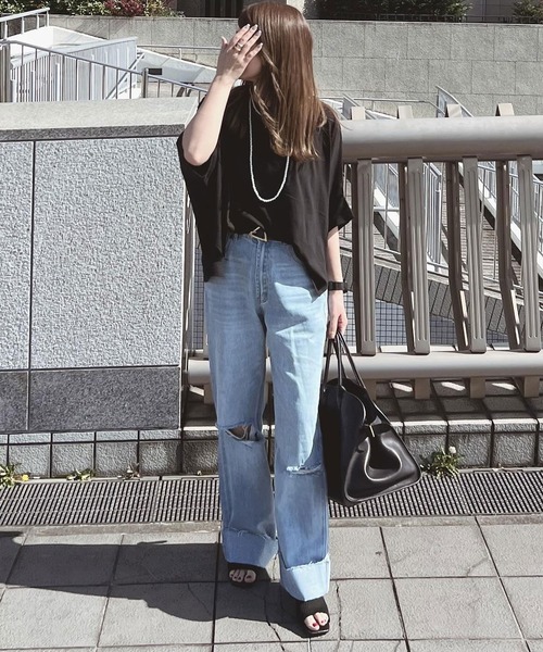 reca(レカ)の「【接触冷感】ドルマンスリーブワイドTシャツ ラクに体型カバーも叶う!綿100%(Tシャツ/カットソー・レディース・ピンク系その他/オフホワイト/チャコールグレー/ブラック/イエロー系その他/ブルー/ミント・M)」の22枚目の写真