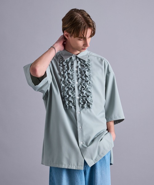 JUNRED（ジュンレッド）の「フリルギャザーシャツ（シャツ/ブラウス・メンズ・ホワイト/ミント/ブラック・L/M/S）」の18枚目の写真