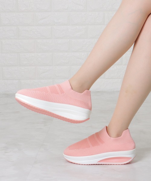 セール】ソリッドカラー 厚底 メッシュ スリッポン シューズ