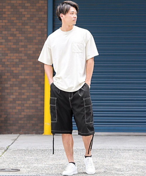 LUXSTYLE(ラグスタイル)の「配色ステッチハーフカーゴパンツ(カーゴパンツ・メンズ・ブラック/カーキ/オフホワイト・L/M)」の21枚目の写真