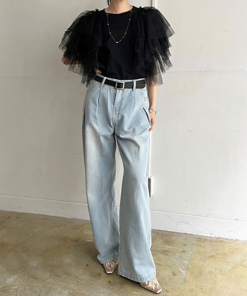 Jewelobe(ジュエローブ)の「ボリュームチュールラッフルTシャツ(Tシャツ/カットソー・レディース・ホワイト/ブラック・FREE)」の16枚目の写真