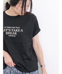 Samansa Mos2 blue | ロゴプリントTシャツ(Tシャツ/カットソー)