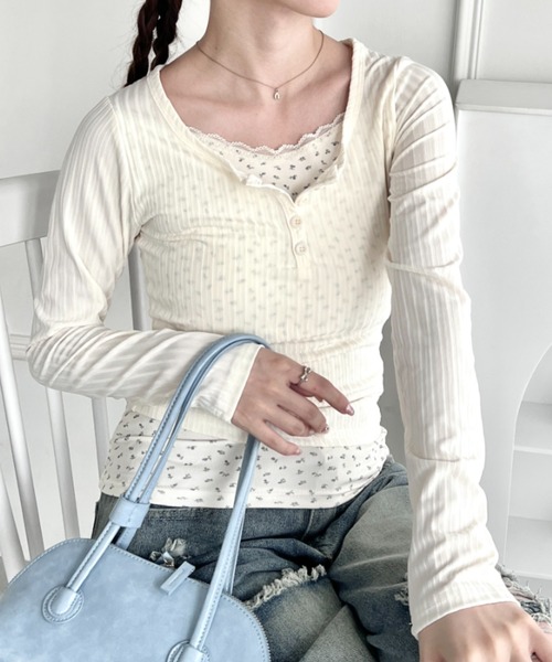 LCT-2502-004 カットソー フェイク レイヤード トップス シャツ AZUL BY MOUSSY | フェイクレイヤードトップス (Tシャツ