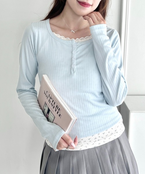 LCT-2502-004 カットソー フェイク レイヤード トップス シャツ AZUL BY MOUSSY | フェイクレイヤードトップス (Tシャツ
