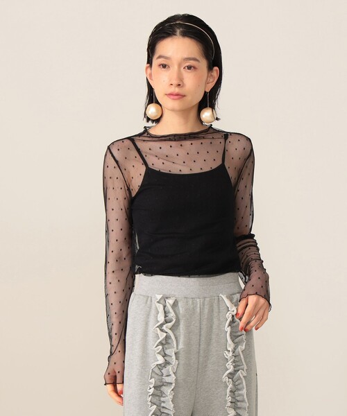 CAROLINA GLASER（カロリナ グレイサー）の「ドットチュール シアー ロングスリーブ カットソー（Tシャツ/カットソー・レディース・ホワイト/ブラック・ONE SIZE）」の10枚目の写真