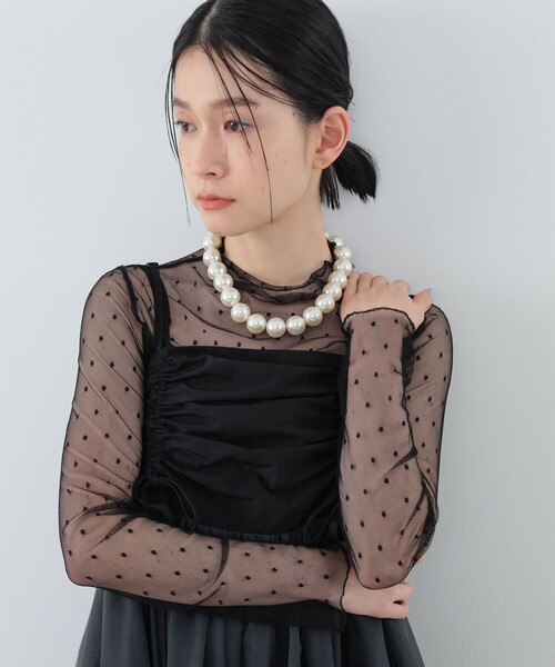 CAROLINA GLASER（カロリナ グレイサー）の「ドットチュール シアー ロングスリーブ カットソー（Tシャツ/カットソー・レディース・ホワイト/ブラック・ONE SIZE）」の20枚目の写真