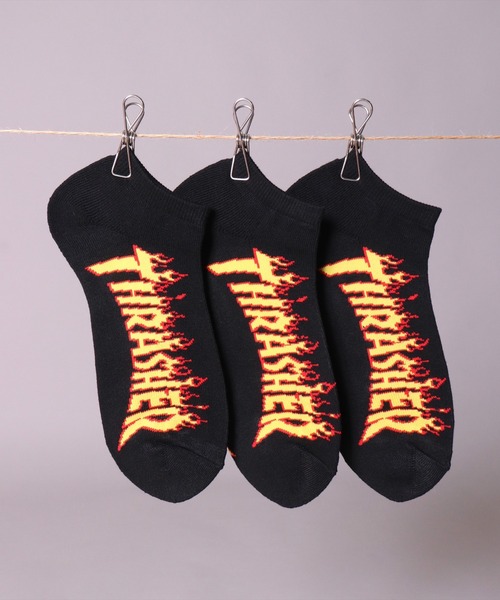 THRASHER（スラッシャー）の「(LF)【THRASHER】【3足セット】ロゴ ジャガード アンクルソックス（ソックス/靴下・メンズ・ブラック系2/ブラック系1/その他1・25～27cm）」の2枚目の写真