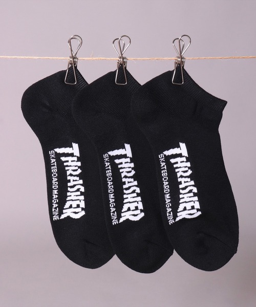 THRASHER（スラッシャー）の「(LF)【THRASHER】【3足セット】ロゴ ジャガード アンクルソックス（ソックス/靴下・メンズ・ブラック系2/ブラック系1/その他1・25～27cm）」の3枚目の写真