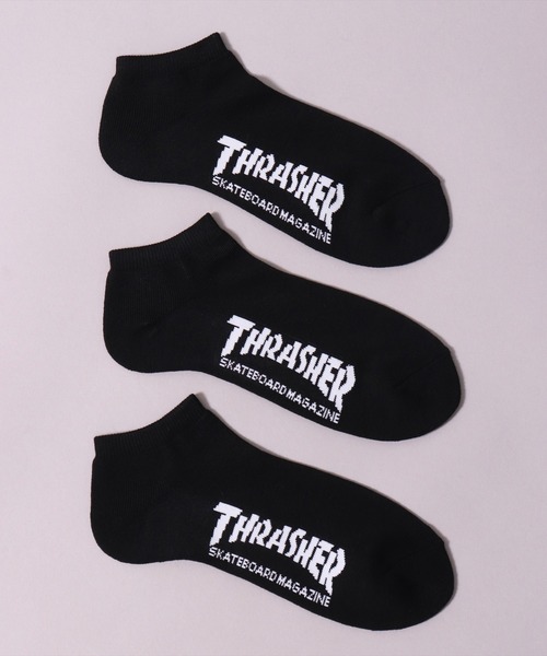 THRASHER（スラッシャー）の「(LF)【THRASHER】【3足セット】ロゴ ジャガード アンクルソックス（ソックス/靴下・メンズ・ブラック系2/ブラック系1/その他1・25～27cm）」の6枚目の写真