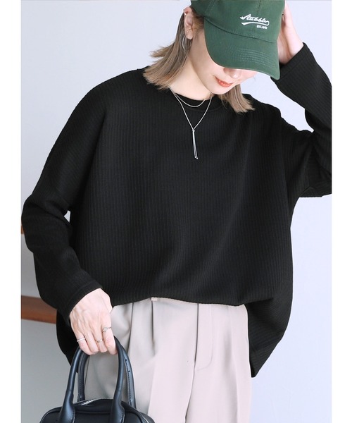 reca（レカ）の「リブオーバーロンTシャツ（Tシャツ/カットソー・レディース・アイボリー/ブラック/カーキ・FREE）」の3枚目の写真