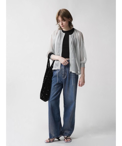 :ETHROF(イーサオブ)の「SHEER KNIT CARDIGAN(カーディガン/ボレロ・レディース・グレー/ブラック・MEDIUM)」の3枚目の写真
