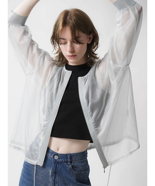 :ETHROF(イーサオブ)の「SHEER KNIT CARDIGAN(カーディガン/ボレロ・レディース・グレー/ブラック・MEDIUM)」の5枚目の写真