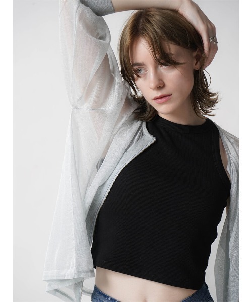 :ETHROF(イーサオブ)の「SHEER KNIT CARDIGAN(カーディガン/ボレロ・レディース・グレー/ブラック・MEDIUM)」の7枚目の写真