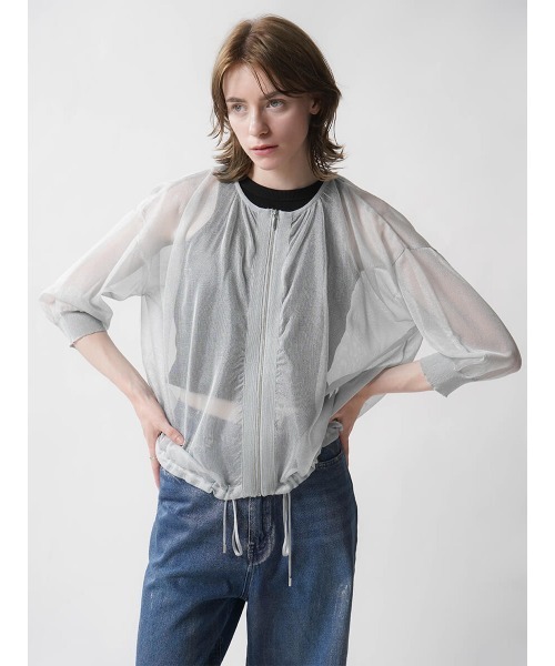 :ETHROF(イーサオブ)の「SHEER KNIT CARDIGAN(カーディガン/ボレロ・レディース・グレー/ブラック・MEDIUM)」の8枚目の写真