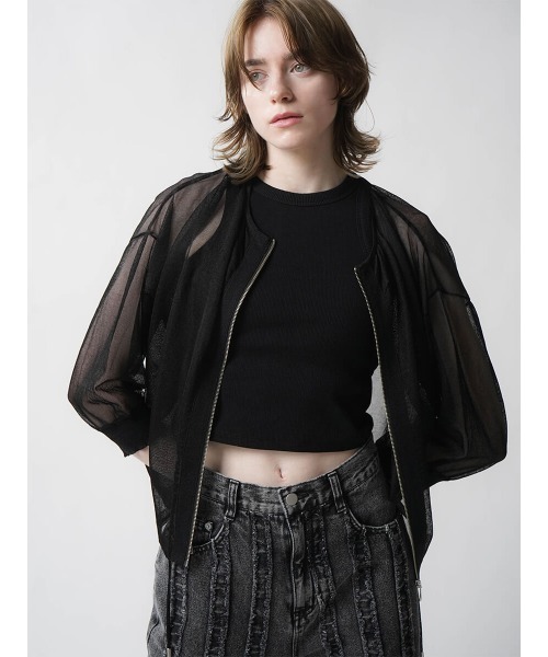 :ETHROF(イーサオブ)の「SHEER KNIT CARDIGAN(カーディガン/ボレロ・レディース・グレー/ブラック・MEDIUM)」の10枚目の写真