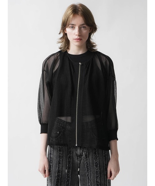 :ETHROF(イーサオブ)の「SHEER KNIT CARDIGAN(カーディガン/ボレロ・レディース・グレー/ブラック・MEDIUM)」の11枚目の写真