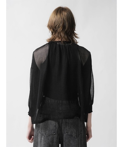 :ETHROF(イーサオブ)の「SHEER KNIT CARDIGAN(カーディガン/ボレロ・レディース・グレー/ブラック・MEDIUM)」の13枚目の写真