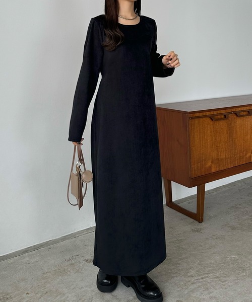 セール】バックリボンIラインベロアワンピース（ワンピース