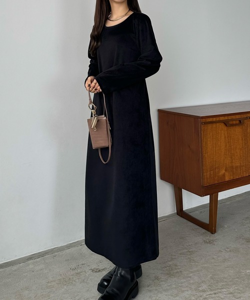 セール】バックリボンIラインベロアワンピース（ワンピース